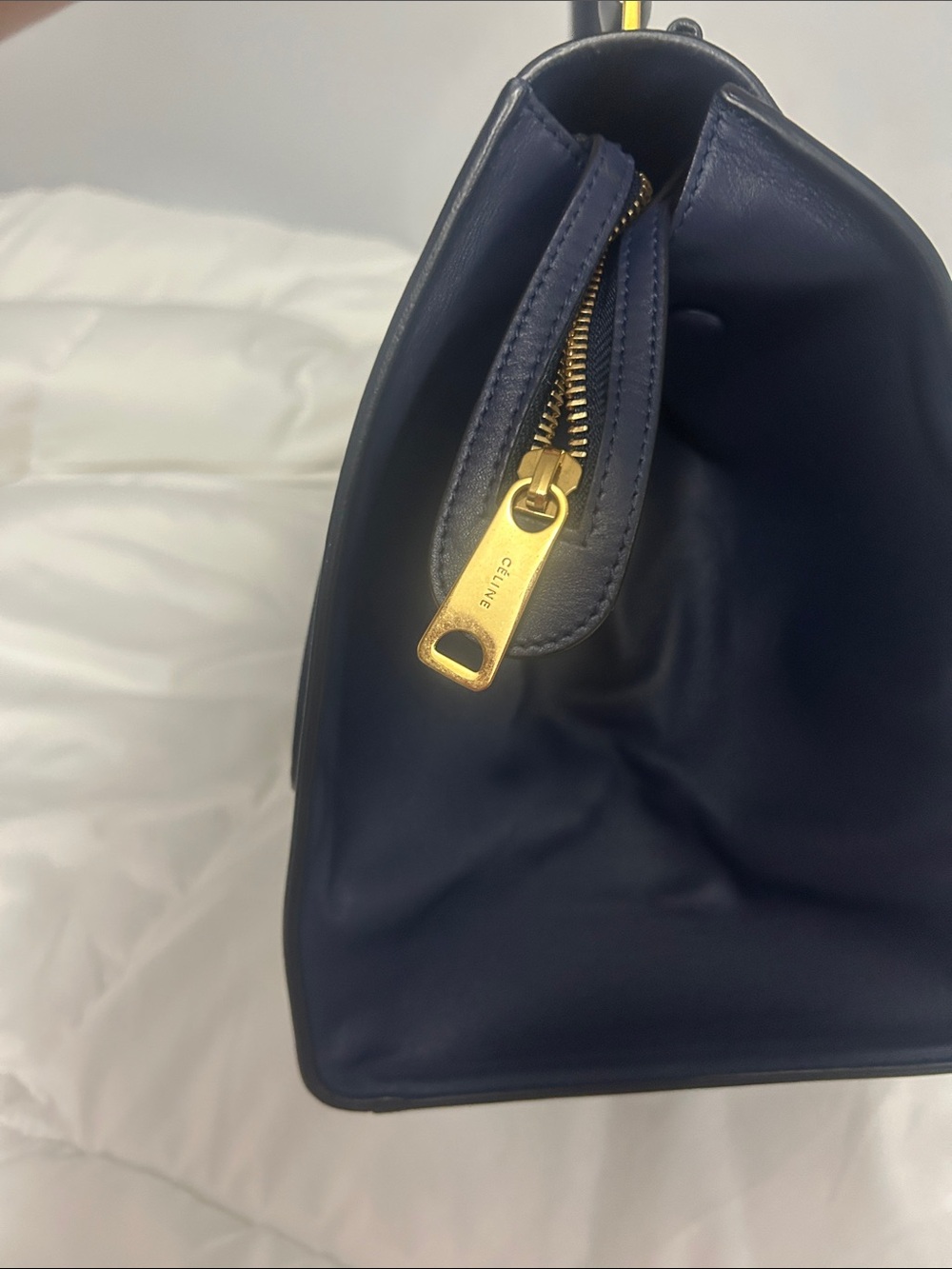 Celine Navy Leather Top-Handle Satchel with Gold Hardware - Picture 5 of 6